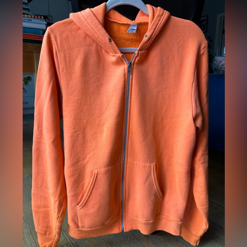 Vintage American Apparel neon orange zip-up hoodie - Size M